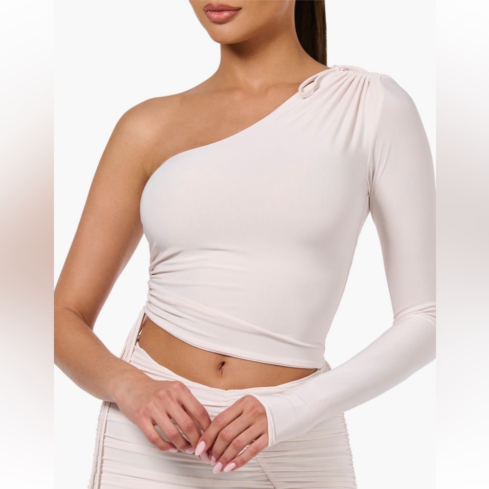 NEW naked wardrobe Asymmetrical Ruched Tie Top - Size XS | Color: Cream